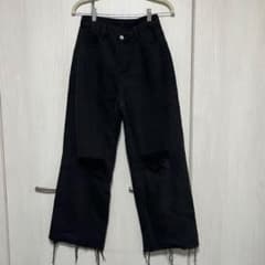 レディース ダメージデニムパンツ ブラックのサムネイル