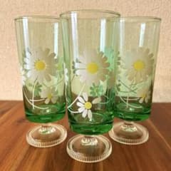 【新品】アデリア　脚付きグラス　野ばな　マーガレット　３脚　昭和レトロのサムネイル