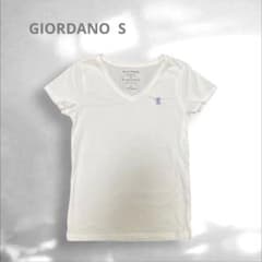ジョルダーノ Vネック 半袖 Tシャツ ホワイト レディース S ライオン刺繍