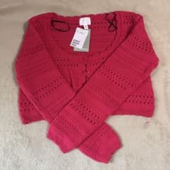 新品 H&M ピンク 透かし編み ニットカーディガンのサムネイル