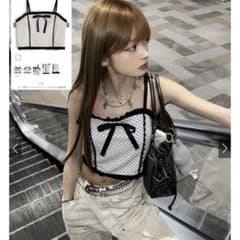 新品タグ付きGRL ドット柄フリルリボンキャミソールビスチェ[tg976a]