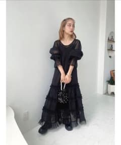 【新品】jumelle ジュメロ チュールレイヤードワンピース ブラックのサムネイル