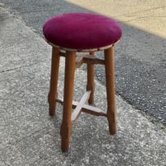 ベロア調 丸椅子 ヴィンテージ アンティーク スツール 木製 レトロ 