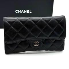 最高級】CHANEL シャネル マトラッラセ ラムスキン 三つ折り財布 黒