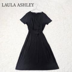 ローラアシュレイ カシュクールワンピース ロング丈【11号】黒 ベルト付 春夏秋