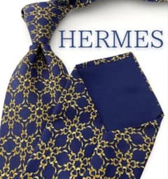 美品 エルメス ネクタイ ハイブランド アクセサリー 幾何学柄 ネイビー 高級のサムネイル