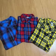 ZUMBA長袖チェック柄シャツ 3枚XS 赤青黄 腰巻きシャツ クリスマス