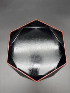 木製 六角 盆 / 重箱風 飾り盆 黒塗り 金文字 和食器 インテリアのサムネイル