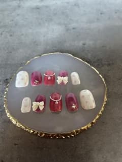 オーダーメイド ピンク リボン ネイルチップのサムネイル