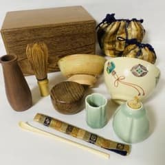 茶道具 桑茶箱 抹茶碗 黒塗 棗 香合 7点セット なつめ 木製 茶道 抹茶