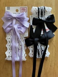 ダイソー　フラワーレースリボンヘアバンド　2色セットのサムネイル