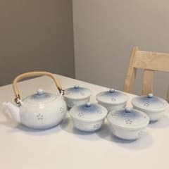 ホタル彫(桜透かし模様)春急須×1個、蓋付き湯呑み×5客セットのサムネイル