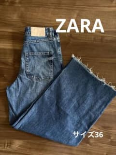 ZARA ワイドレッグ デニムパンツ カットオフのサムネイル