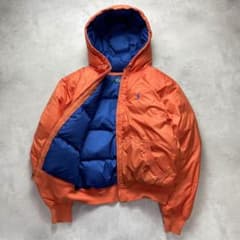 希少 良品 ポロラルフローレン ダウンジャケット ポニー 短丈 橙青 XL