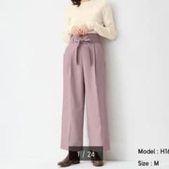 GU ベルトタックストレートパンツ ピンク Lサイズのサムネイル