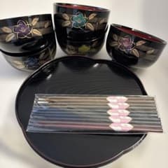 漆塗り お椀 お盆 お箸 5客セット 桂由美 - メルカリ