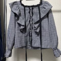 チェックのフリルブラウス グレー＆ブラックのサムネイル