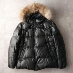 シップス SHIPS ラムレザー ダウンジャケット M 黒 ラクーンファー