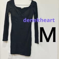 ブラック リブ編み 長袖 ミニ ワンピース Ｍ パット付き