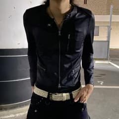 00s Y2K コーティングシングルライダースジャケット ダークウェア お兄
