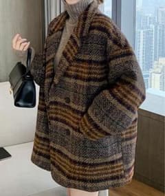 ルーズシルエットチェック柄ショートコートのサムネイル