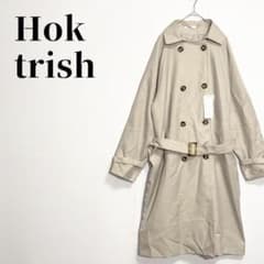 신품 태그 첨부 Hok trish 백 체크 전환 트렌치 코트 M 베이지