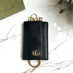 GUCCI キーケース 6連 GG マーモント ゴールド レザー ブラック - メルカリ