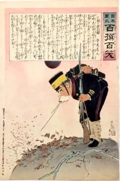 浮世絵版画、日本萬歳百撰百笑（飛ぶ老大国)小林清親画明治27年出版 浮世絵版画、日本萬歳百撰百笑（飛ぶ老大国)小林清親画明治27年出版