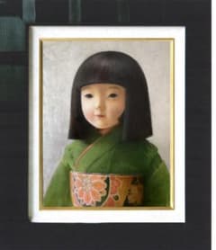 ❤️新作 油絵 菅家令子 絵画インテリア 額(黒) F6-010626市松人形