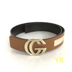 GUCCI グッチ ダブルG ベルト 212956 ブラウン ベージュ レザー - メルカリ