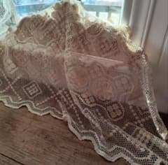 ハンドワークコットンフィレレース　フリークロス ホワイトアンティーク ハンドワークコットンフィレレース フリークロス