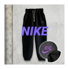 NIKE ナイキ スウェットパンツ パープル刺繍ロゴ 裏起毛 ブラックのサムネイル