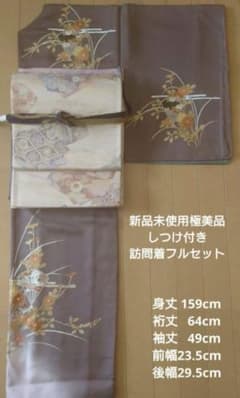 新古品極美品】訪問着フルセット 正絹 袷 しつけ付き 六通袋帯 七宝