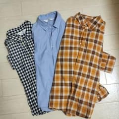【3枚セット】H&M 長袖シャツ 140cm チェック・無地 男の子 キッズのサムネイル
