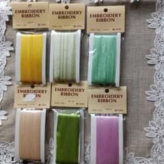 ロ*ー様 絹100% 刺繍リボン 6色セット 10m巻 ハンドメイドのサムネイル
