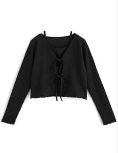 キャミ×リボンカーディガンふくれジャガードアンサンブル[pm343] GRL