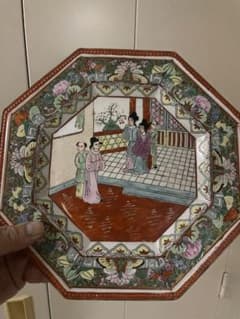 中国美術 陶器 八角皿 手描き 飾り皿のサムネイル