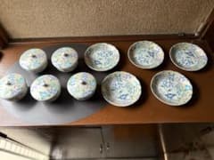 蓋付き茶飲み茶碗 5客 小皿5枚セット 花柄のサムネイル