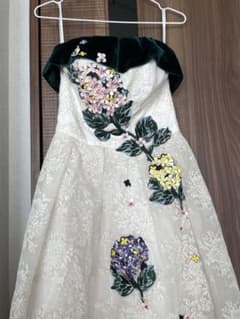 フラワー刺繍 ベロア切替 ロングドレスのサムネイル