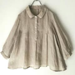 美品✼石見銀山 群言堂 根々 麻ガーゼ リネン シャツ ブラウス きなり