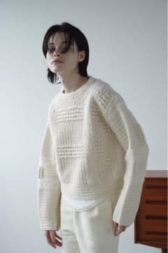CLANE WIDE CHECK HAND KNIT IVORYのサムネイル