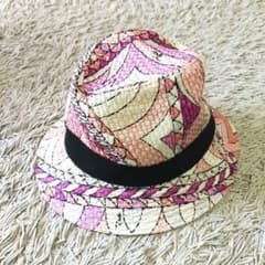【良品】EMILIO PUCCI　エミリオプッチ　麦わら帽子　ピンク　総柄 良品】EMILIO PUCCI エミリオプッチ 麦わら帽子 ピンク 総柄 - メルカリ