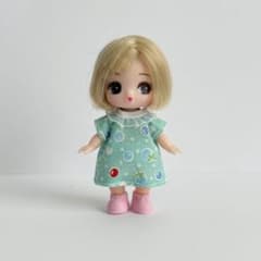 ぷちリカちゃん レース フリル襟 ワンピース フルーツ 水玉 グリーン 1
