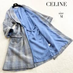 【セリーヌ】ウールガウンコート☆チェック柄☆ロング☆上品☆秋冬☆人気☆メンズ☆M セリーヌ】ウールガウンコート☆チェック柄☆ロング☆上品☆秋冬☆人気