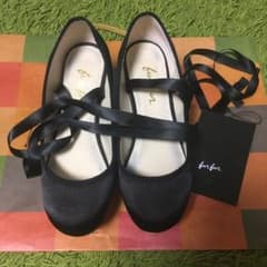 furfur☆リボン編み上げウッドソールバレエシューズ黒36 - メルカリ
