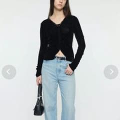 moussy SHEER VELOUR カーディガン ベロア ブラックのサムネイル