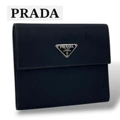 美品】PRADA 三つ折り財布 ブラック ナイロン 三角ロゴ 札入れ 古銭