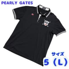 美品】パーリーゲイツ メンズ 半袖ポロシャツ 黒 L ワッペン ゴルフ
