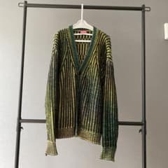 DIESEL 緑黄ストライプ ニットカーディガン - メルカリ