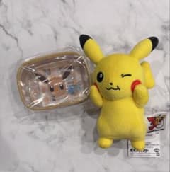 ポケットモンスター　クリアミニポーチイーブイ　いろんなおかおぬいぐるみピカチュウ